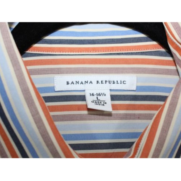 Orange & Blue Striped Button Up Shirt Size Large - Picture 5 of 5